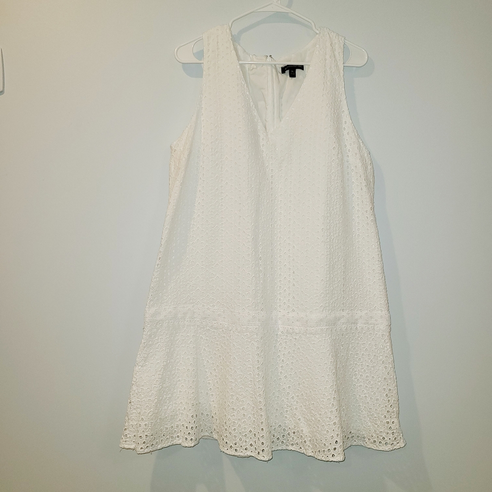 Banana Republic White Eyelet Flounce Sleeveless Drop Waist Dress Sz 16.